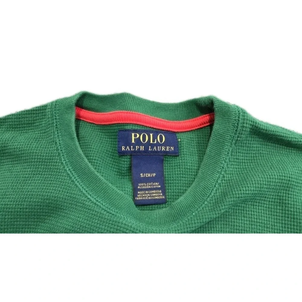 POLO Ralph Lauren Men‎  Waffle Knit Green Long Sleeve Thermal Shirt Small Henley